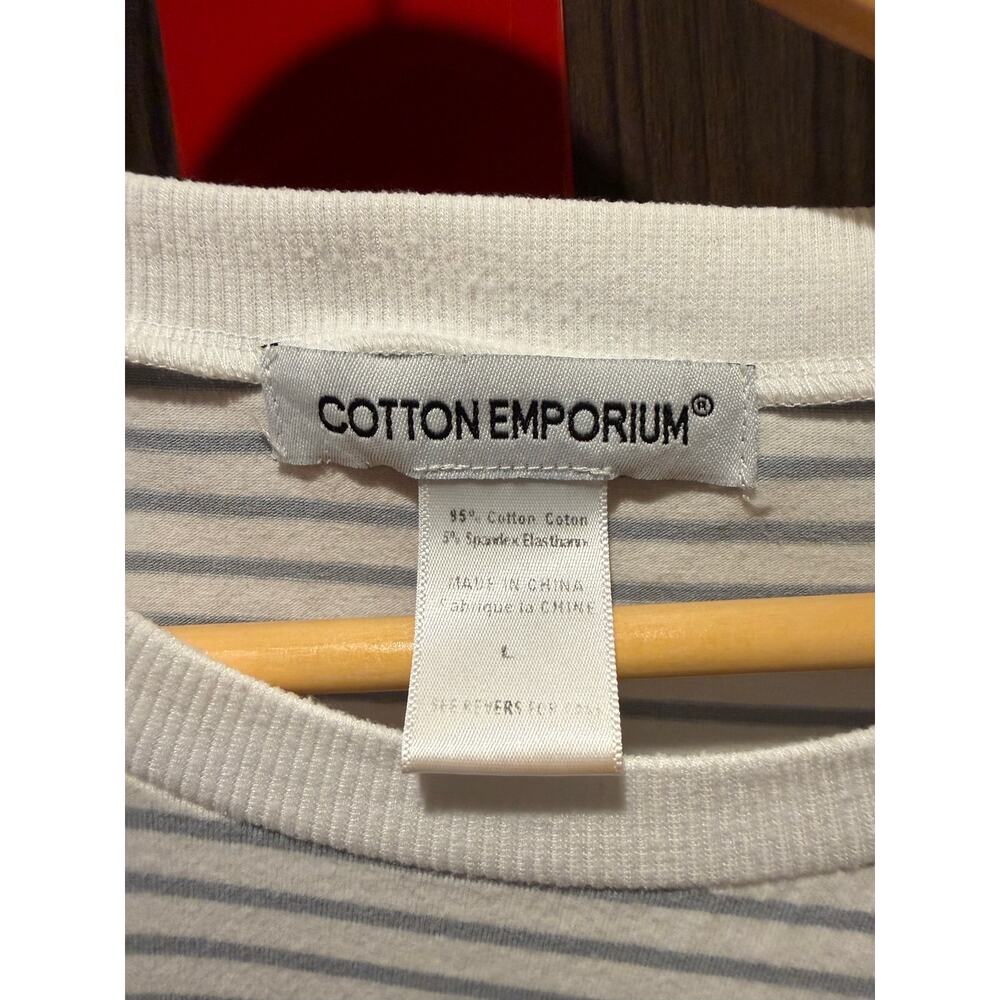 Cotton Emporium Striped Light Blue and White T-Shirt Casual Dress Sz. L - Picture 7 of 7